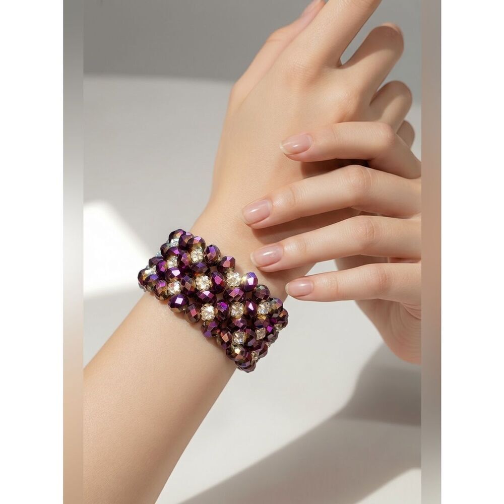 Stretch Bracelet with Purple and Clear Beads